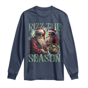 Funny Christmas Santa Long Sleeve Shirt Rizz The Season Cool Santa TS09 Navy Print Your Wear