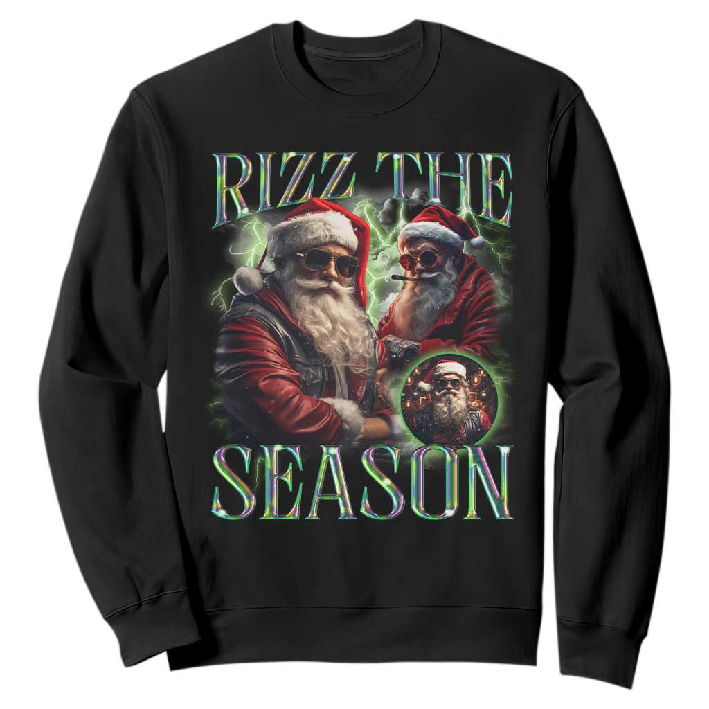 Funny Christmas Santa Sweatshirt Rizz The Season Cool Santa TS09 Black Print Your Wear