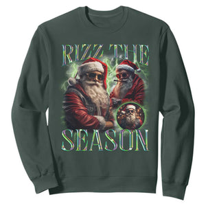 Funny Christmas Santa Sweatshirt Rizz The Season Cool Santa TS09 Dark Forest Green Print Your Wear