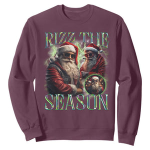 Funny Christmas Santa Sweatshirt Rizz The Season Cool Santa TS09 Maroon Print Your Wear