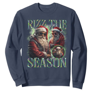 Funny Christmas Santa Sweatshirt Rizz The Season Cool Santa TS09 Navy Print Your Wear