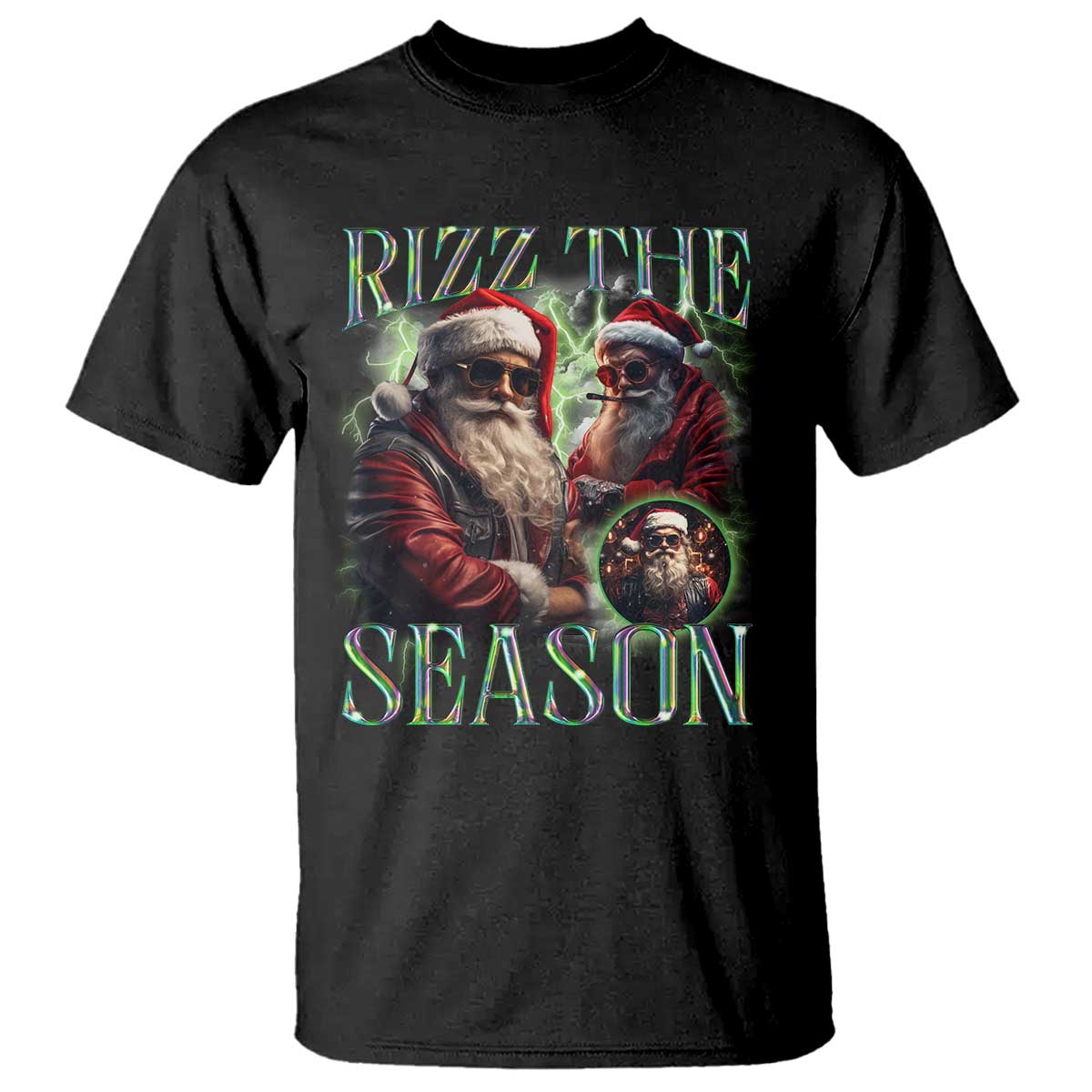 Funny Christmas Santa T Shirt Rizz The Season Cool Santa TS09 Black Print Your Wear