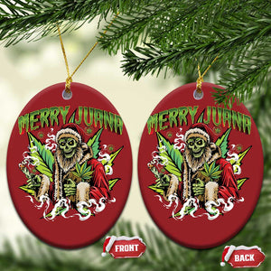 Funny Weed Xmas Christmas Ornament Merry Juana Santa Skeleton 420 TS09 Oval Red Print Your Wear