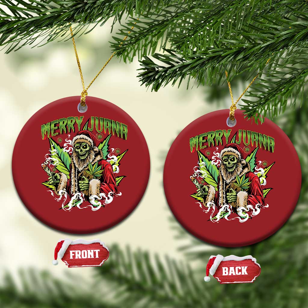 Funny Weed Xmas Christmas Ornament Merry Juana Santa Skeleton 420 TS09 Circle Red Print Your Wear