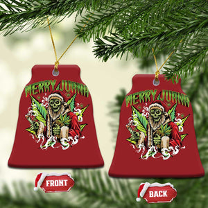 Funny Weed Xmas Christmas Ornament Merry Juana Santa Skeleton 420 TS09 Bell Flake Red Print Your Wear