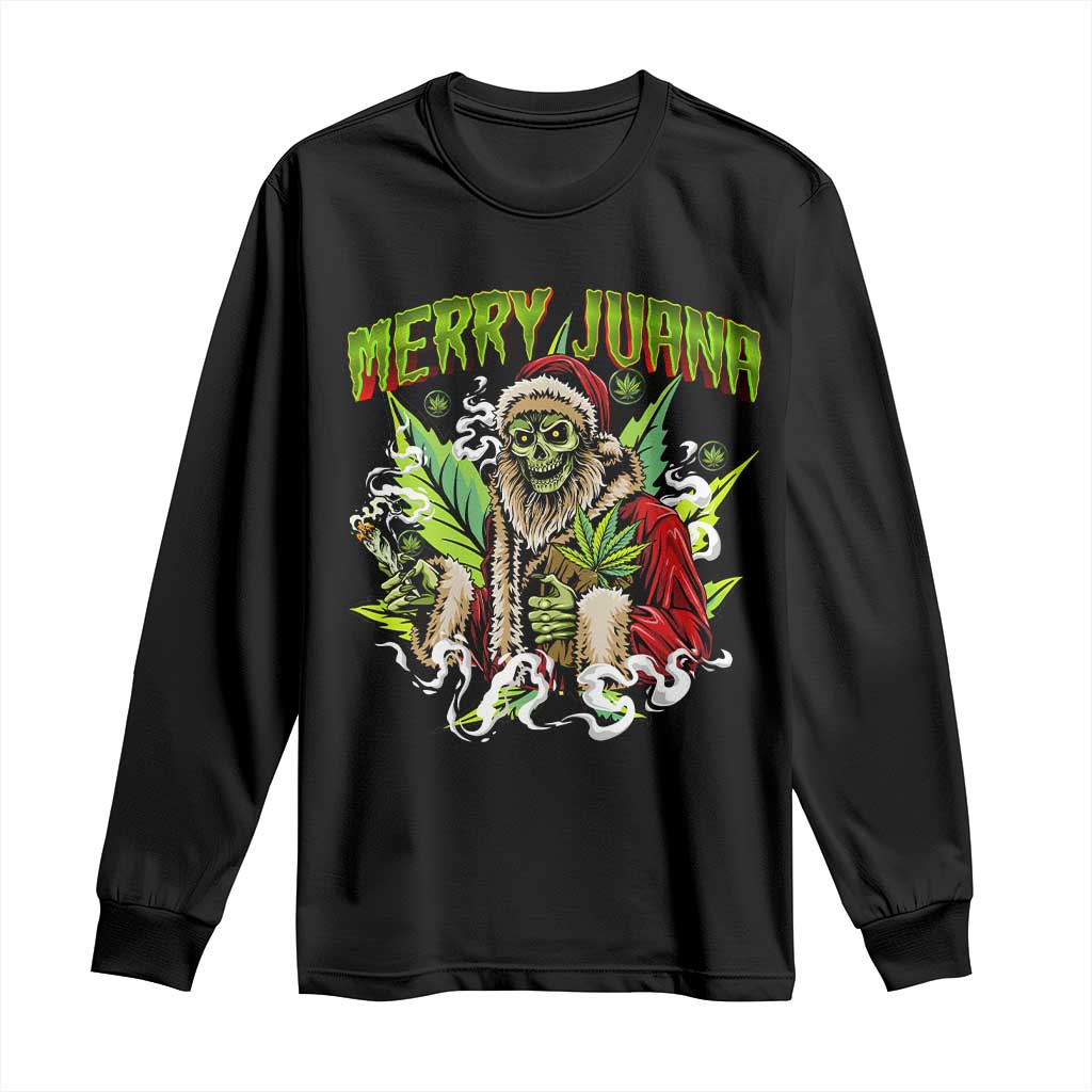 Funny Weed Christmas Long Sleeve Shirt Merry Juana Santa Skeleton 420 TS09 Black Print Your Wear