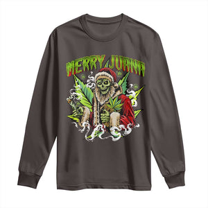 Funny Weed Christmas Long Sleeve Shirt Merry Juana Santa Skeleton 420 TS09 Dark Chocolate Print Your Wear