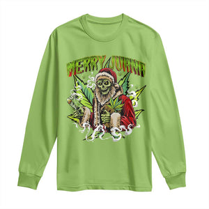 Funny Weed Christmas Long Sleeve Shirt Merry Juana Santa Skeleton 420 TS09 Lime Print Your Wear