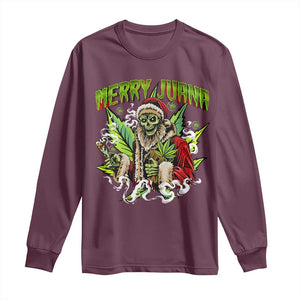 Funny Weed Christmas Long Sleeve Shirt Merry Juana Santa Skeleton 420 TS09 Maroon Print Your Wear