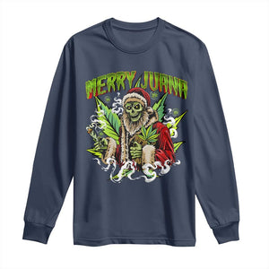 Funny Weed Christmas Long Sleeve Shirt Merry Juana Santa Skeleton 420 TS09 Navy Print Your Wear