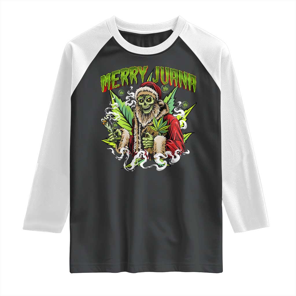 Funny Weed Christmas Raglan Shirt Merry Juana Santa Skeleton 420 TS09 Black White Print Your Wear