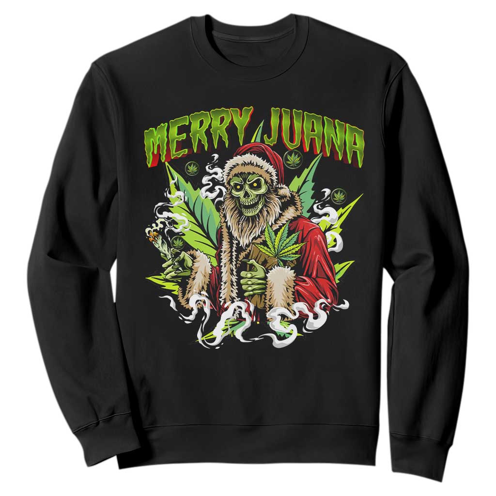 Funny Weed Christmas Sweatshirt Merry Juana Santa Skeleton 420 TS09 Black Print Your Wear