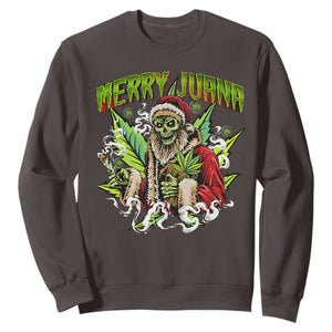 Funny Weed Christmas Sweatshirt Merry Juana Santa Skeleton 420 TS09 Dark Chocolate Print Your Wear