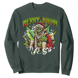 Funny Weed Christmas Sweatshirt Merry Juana Santa Skeleton 420 TS09 Dark Forest Green Print Your Wear