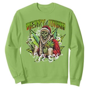 Funny Weed Christmas Sweatshirt Merry Juana Santa Skeleton 420 TS09 Lime Print Your Wear