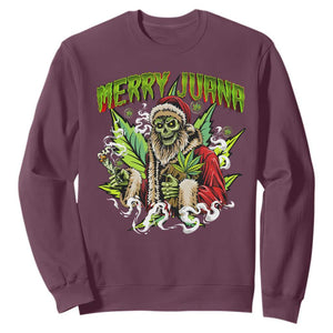 Funny Weed Christmas Sweatshirt Merry Juana Santa Skeleton 420 TS09 Maroon Print Your Wear