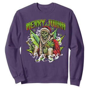 Funny Weed Christmas Sweatshirt Merry Juana Santa Skeleton 420 TS09 Purple Print Your Wear