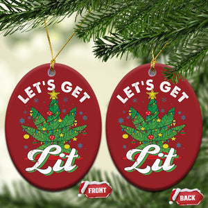 Funny Weed Xmas Christmas Ornament Let's Get Lit Christmas Tree Cannabis TS09 Oval Red Print Your Wear