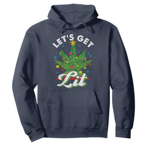 Funny Weed Christmas Hoodie Let's Get Lit Christmas Tree Cannabis TS09 Navy Print Your Wear