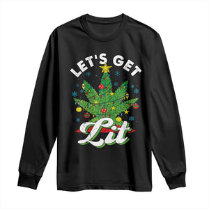 Funny Weed Christmas Long Sleeve Shirt Let's Get Lit Christmas Tree Cannabis TS09 Black Print Your Wear