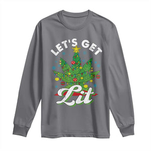 Funny Weed Christmas Long Sleeve Shirt Let's Get Lit Christmas Tree Cannabis TS09 Charcoal Print Your Wear