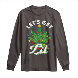 Funny Weed Christmas Long Sleeve Shirt Let's Get Lit Christmas Tree Cannabis TS09 Dark Chocolate Print Your Wear