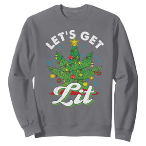 Funny Weed Christmas Sweatshirt Let's Get Lit Christmas Tree Cannabis TS09 Charcoal Print Your Wear