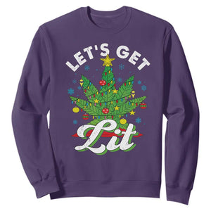 Funny Weed Christmas Sweatshirt Let's Get Lit Christmas Tree Cannabis TS09 Purple Print Your Wear