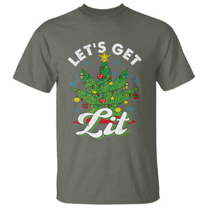 Funny Weed Christmas T Shirt Let's Get Lit Christmas Tree Cannabis TS09 Military Green Print Your Wear