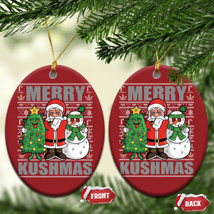 Funny Weed Xmas Christmas Ornament Merry Kushmas Naughty Santa Snowman Cannabis 420 TS09 Oval Red Print Your Wear