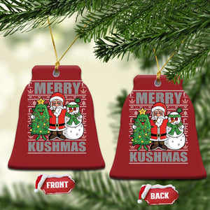 Funny Weed Xmas Christmas Ornament Merry Kushmas Naughty Santa Snowman Cannabis 420 TS09 Bell Flake Red Print Your Wear