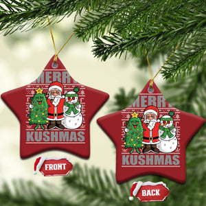 Funny Weed Xmas Christmas Ornament Merry Kushmas Naughty Santa Snowman Cannabis 420 TS09 Star Red Print Your Wear