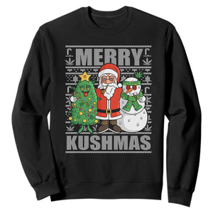 Funny Weed Christmas Sweatshirt Merry Kushmas Naughty Santa Snowman Cannabis 420 TS09 Black Print Your Wear