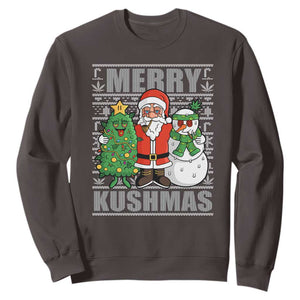 Funny Weed Christmas Sweatshirt Merry Kushmas Naughty Santa Snowman Cannabis 420 TS09 Dark Chocolate Print Your Wear