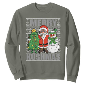 Funny Weed Christmas Sweatshirt Merry Kushmas Naughty Santa Snowman Cannabis 420 TS09 Military Green Print Your Wear