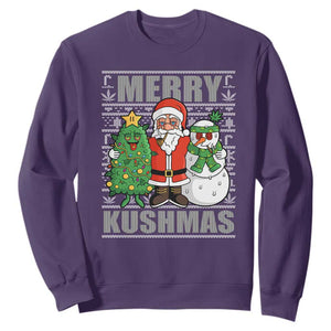 Funny Weed Christmas Sweatshirt Merry Kushmas Naughty Santa Snowman Cannabis 420 TS09 Purple Print Your Wear