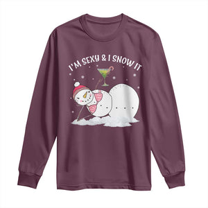 Funny Christmas Snowman Long Sleeve Shirt I Am Sexy And I Snow It TS09 Maroon Print Your Wear