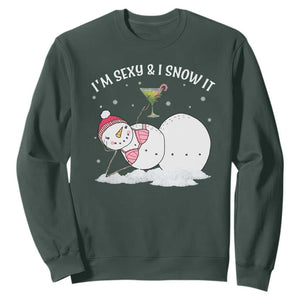 Funny Christmas Snowman Sweatshirt I Am Sexy And I Snow It TS09 Dark Forest Green Print Your Wear