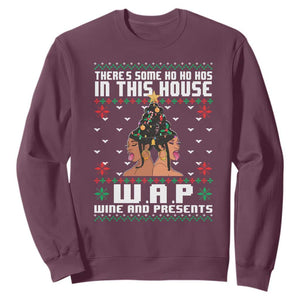 Funny Christmas Sweatshirt There Is Some Ho Ho Hos In This House WAP Wine And Present TS09 Maroon Print Your Wear