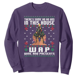 Funny Christmas Sweatshirt There Is Some Ho Ho Hos In This House WAP Wine And Present TS09 Purple Print Your Wear