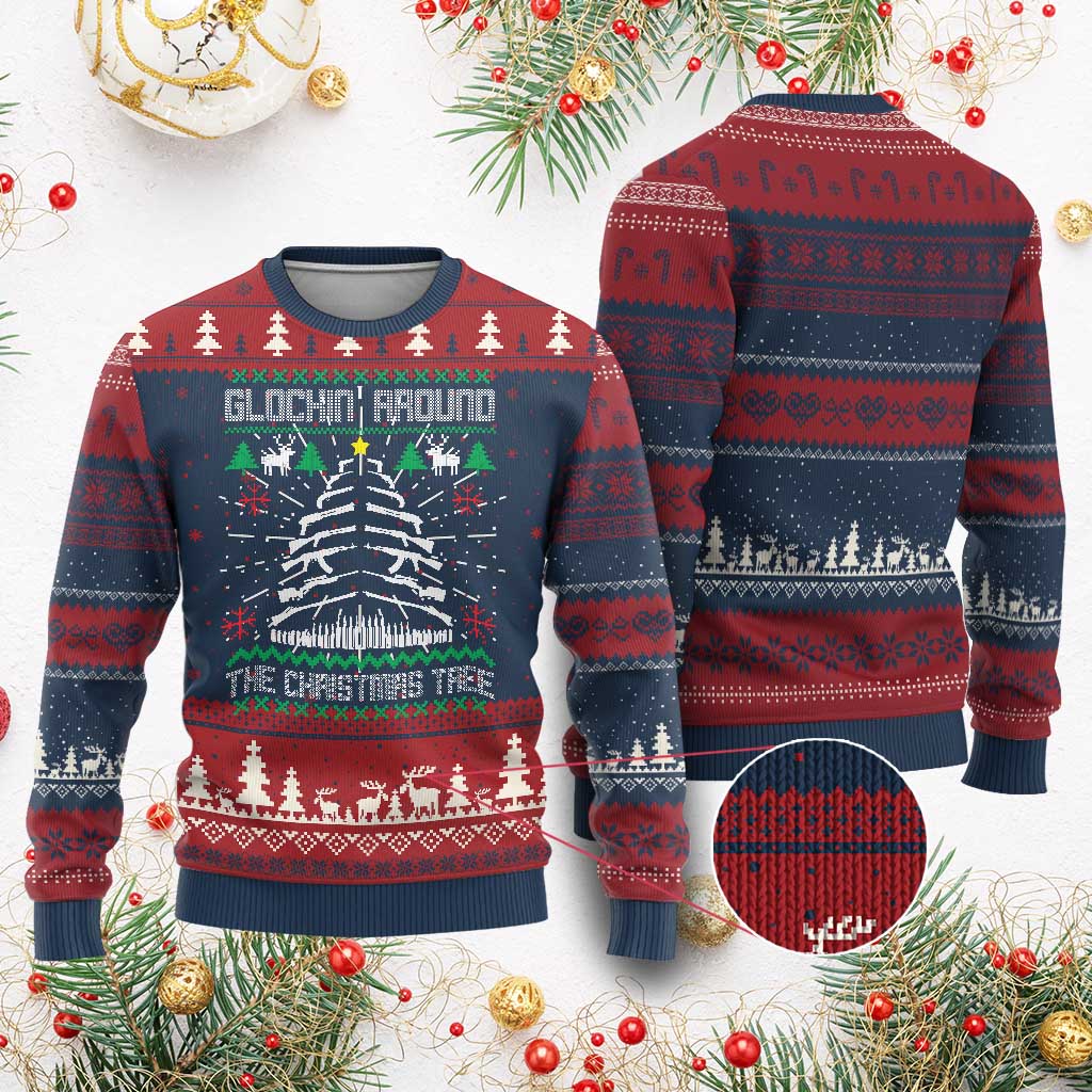 Xmas Gun Lover Ugly Christmas Sweater Glocking Around The Christmas Tree TS09 Burgundy Print Your Wear