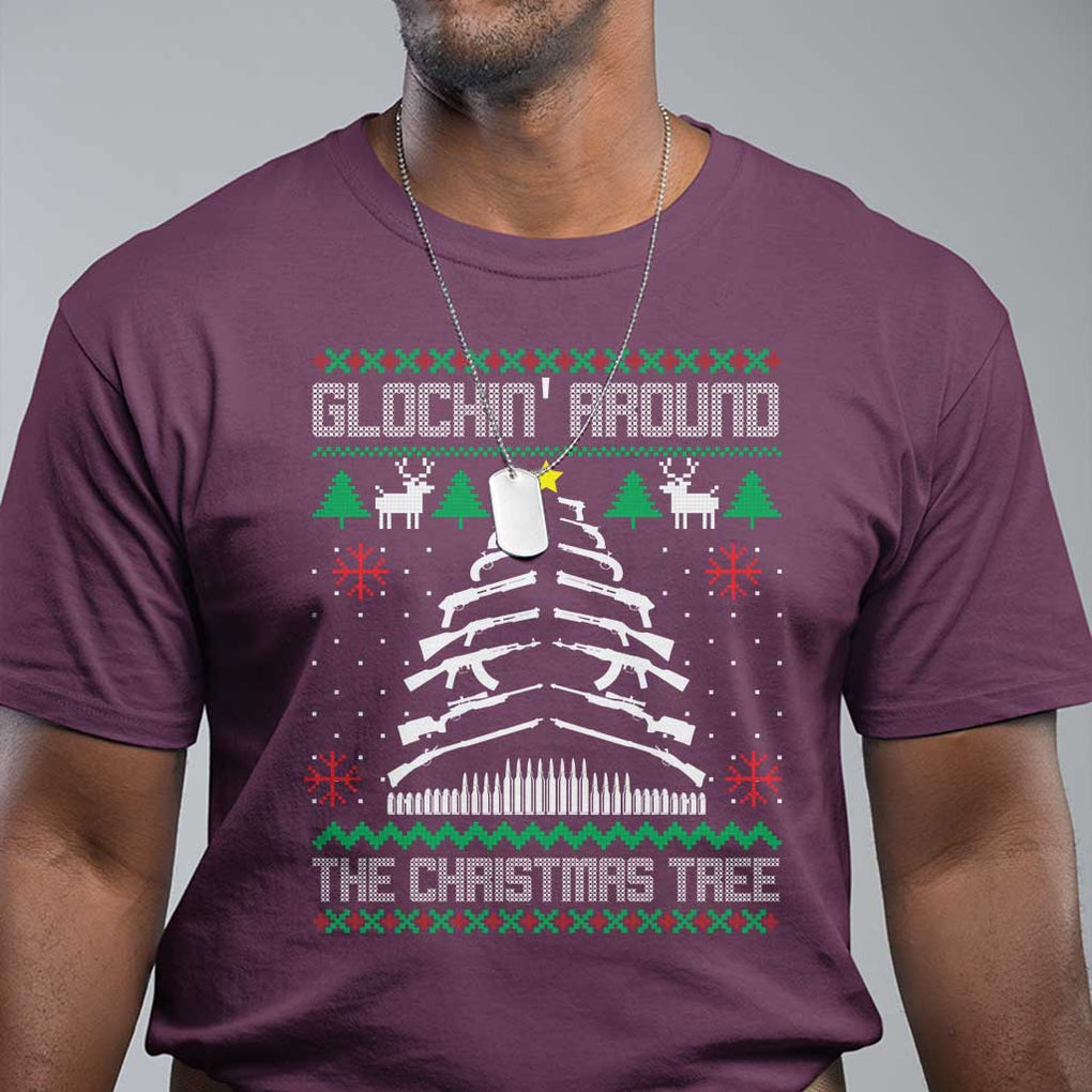Christmas Gun Lover T Shirt Glocking Around The Christmas Tree TS09 Maroon Print Your Wear