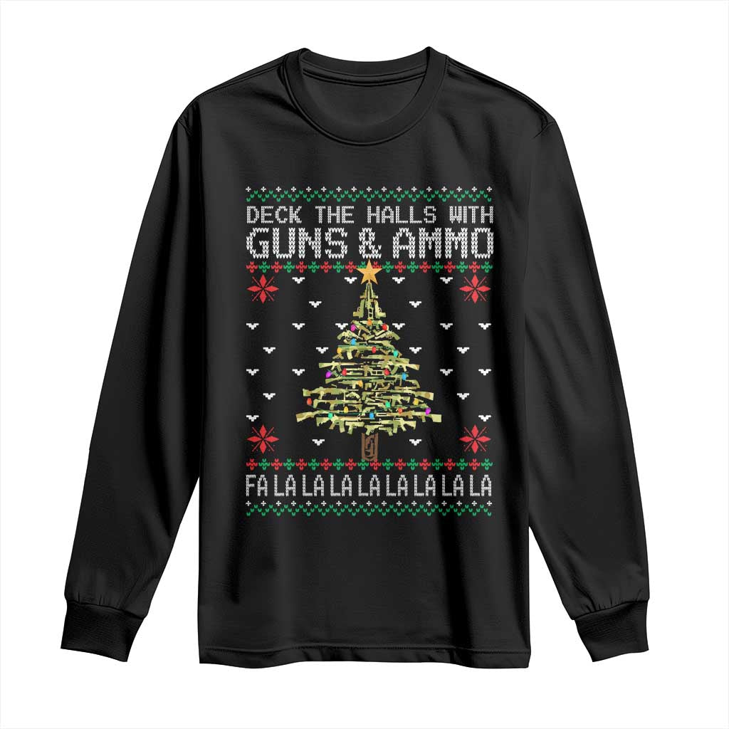 Christmas Gun Lover Long Sleeve Shirt Deck The Halls With Guns And Ammo TS09 Black Print Your Wear