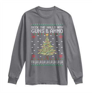 Christmas Gun Lover Long Sleeve Shirt Deck The Halls With Guns And Ammo TS09 Charcoal Print Your Wear