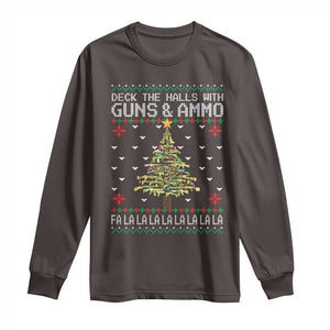 Christmas Gun Lover Long Sleeve Shirt Deck The Halls With Guns And Ammo TS09 Dark Chocolate Print Your Wear