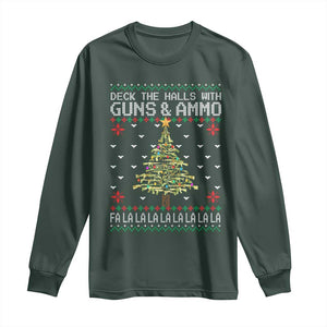 Christmas Gun Lover Long Sleeve Shirt Deck The Halls With Guns And Ammo TS09 Dark Forest Green Print Your Wear