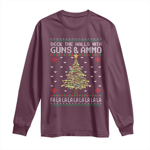 Christmas Gun Lover Long Sleeve Shirt Deck The Halls With Guns And Ammo TS09 Maroon Print Your Wear