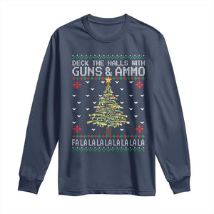 Christmas Gun Lover Long Sleeve Shirt Deck The Halls With Guns And Ammo TS09 Navy Print Your Wear