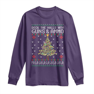 Christmas Gun Lover Long Sleeve Shirt Deck The Halls With Guns And Ammo TS09 Purple Print Your Wear