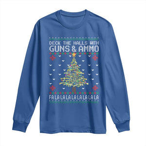 Christmas Gun Lover Long Sleeve Shirt Deck The Halls With Guns And Ammo TS09 Royal Blue Print Your Wear